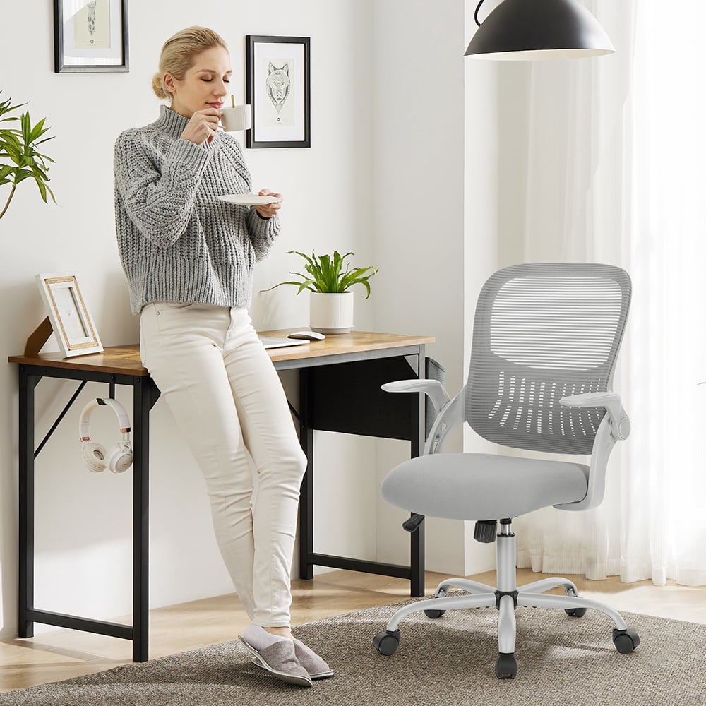 CONCETTA Ergonomic Office Chair with Flip-up Arms & Lumbar Support – Mid-Back Desk Gray