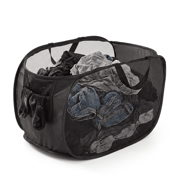 ROSEXIXI 2PCS Collapsible Laundry Baskets  Organizer Breathable Pop Up Dirty Clothes Hamper With Side Pocket for Toy and clothing