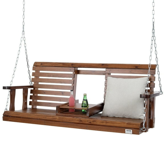 5FT Heavy Duty Wooden Porch Swing, Outdoor Patio Swing Bench with Chains, Supports 880 lbs, Perfect for Courtyard & Garden, Brown