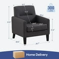 thumbnail image 3 of Comfy Fabric Accent Chair, Mid Century Modern Armchairs with Solid Wood Legs for Living Room, Bedroom, Apartment & Office (Deep Gray), 3 of 9