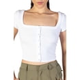 thumbnail image 3 of Ragstock White Square Neck Button Front Crop Tee, 3 of 4