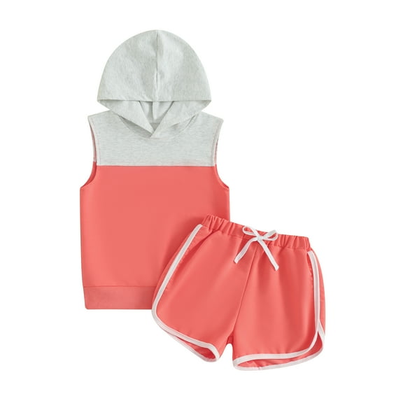 Bagilaanoe 2pcs Toddler Baby Girls Shorts Set Little Girls Sleeveless Hooded Contrast Color Vest Tops   Shorts 2T 3T 4T 5T 6T Kids Casual Summer Clothes