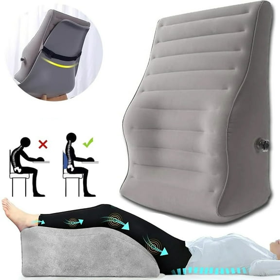 OhhGo Leg Elevation Pillows Inflatable Portable Lumbar Support Pillow, Office Chair Back Cushion for Sleeping, Legs Reduce Swelling, Blood Improve Circulation, Gray