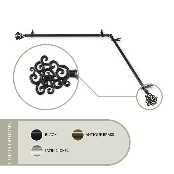 Fabritio 13/16 inch Corner Window Curtain Rod 120-170" - Black