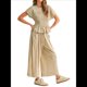 thumbnail image 2 of Conjunto de Dos Piezas para Mujer: Top Fruncido y Pantalón Conjunto Informal Bohemio de Cintura Alta con Bolsillos Albaricoque M, 2 of 7