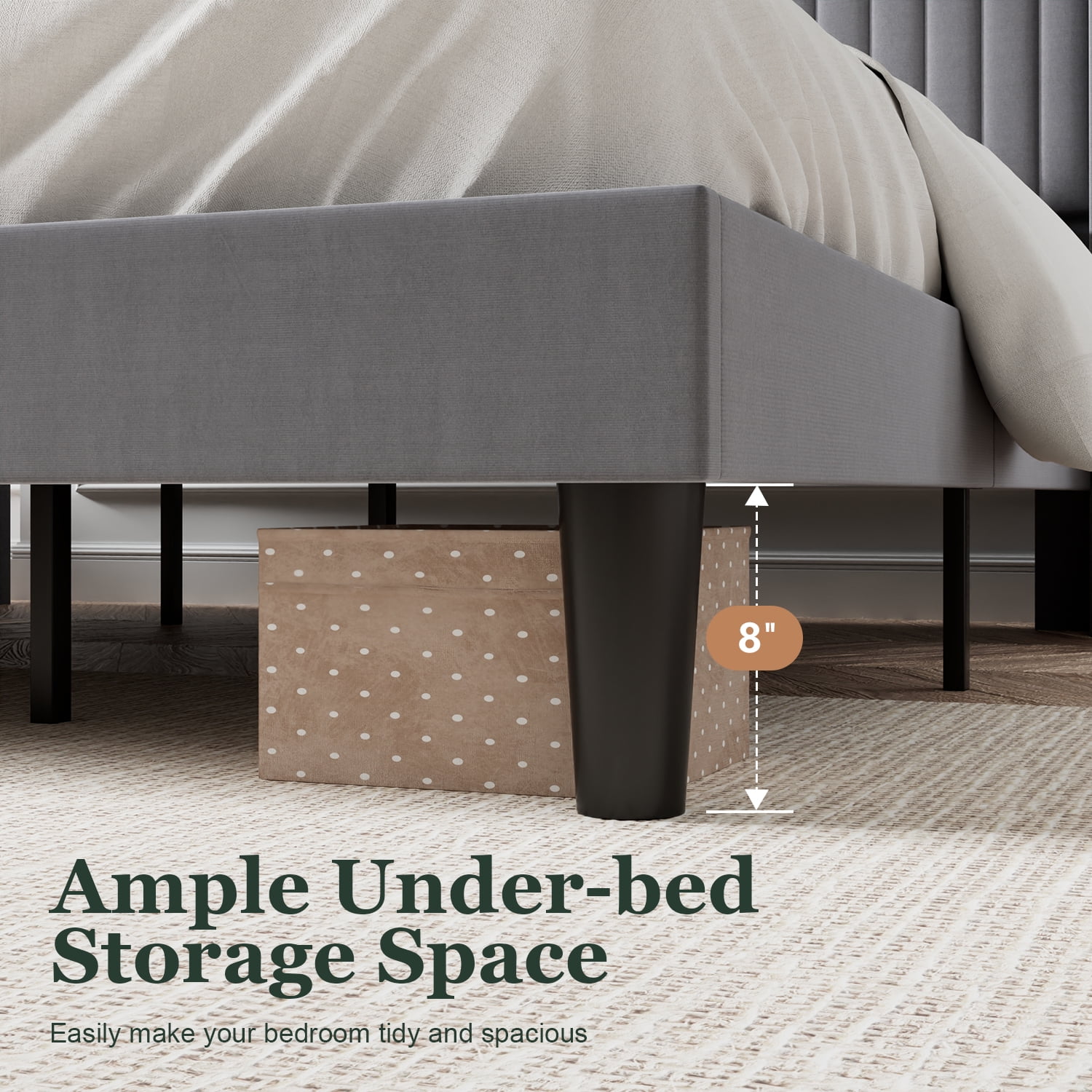 Amolife Queen Size Velvet Upholstered Bed with Wingback Headboard, Light Grey  (图5)