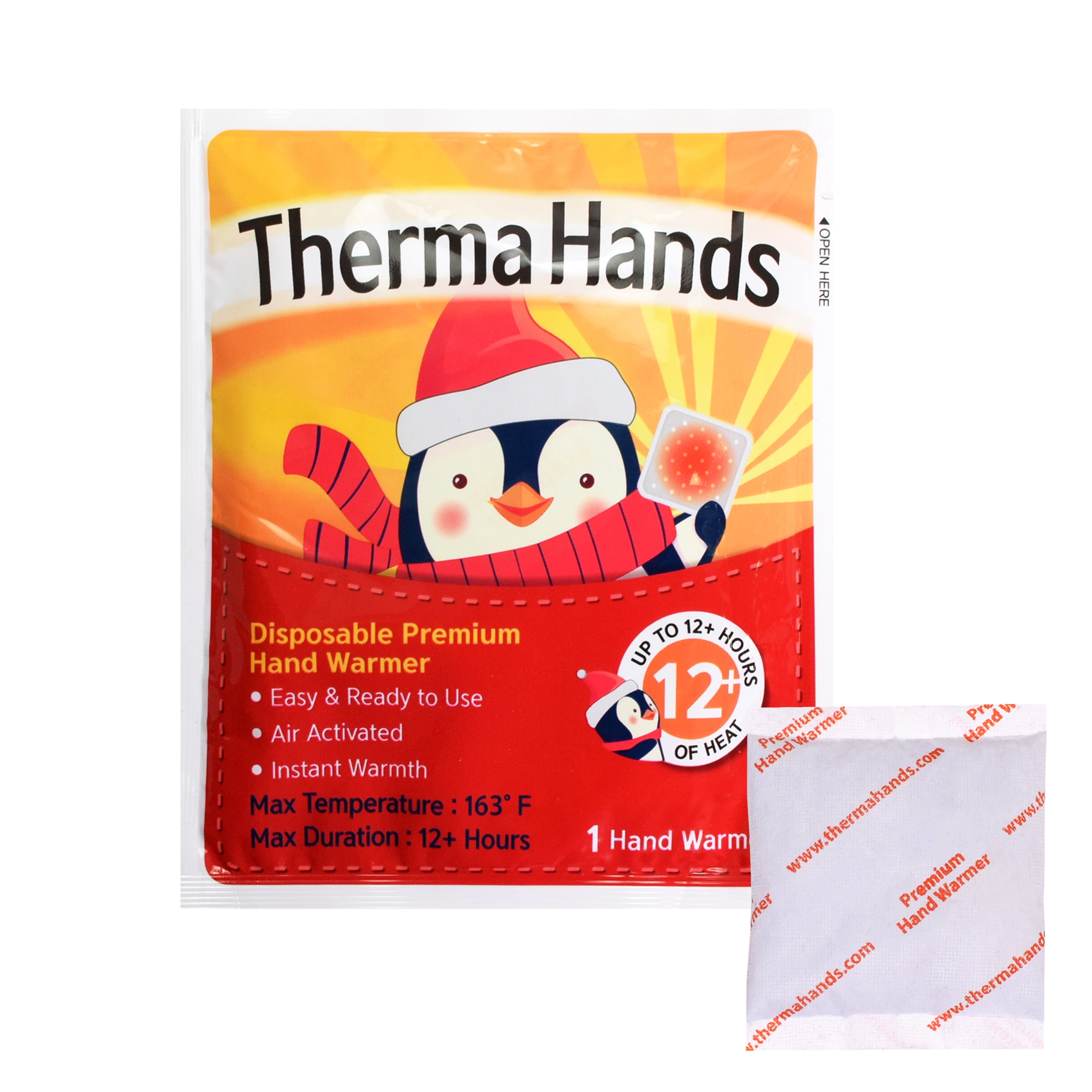 Natural Air-Activated Odorless ThermaHands Hand Warmers Convenient Size: 3.5 inch x 4 inch, Duration: 12+ Hours, Max Temp: 163 F Safe Premium Quality Long Lasting Hand Warmer