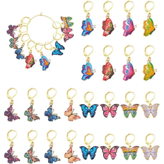 24pcs Butterfly Knitting Stitch Markers with Removable Lobster Claw Clasps for Knitting Crocheting Sewing Jewelry Making Colorful DIY