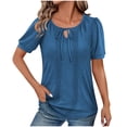 thumbnail image 1 of Camisetas Casuales de Manga Corta de las Mujeres con Cuello en V, Cuello Redondo, Color Sólido Blusa Ligera de Poliéster, 1 of 7