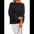 thumbnail image 1 of Suéteres de Cuello Redondo para Mujer, Conjuntos de Otoño, Suéteres de Punto con Cuello Redondo y Abertura Lateral, Tops de Moda. Negro M, 1 of 10