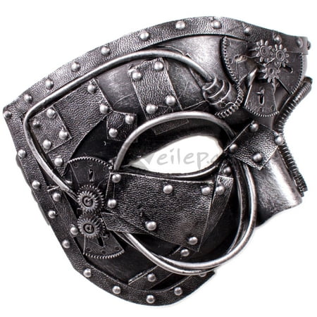 Veil Entertainment Steampunk Phantom Half Mask, Silver, One-Size Adult