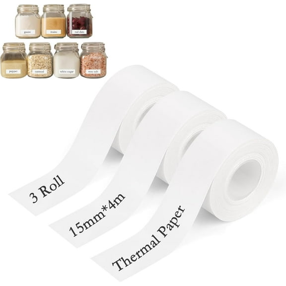 LZLINGMEI 3Rolls Dedicated Self-Adhesive Labels, 15mm x 4m Labels Suitable, Waterproof Custom Adhesive Labels, Thermal Label Tape, Label Tape Printing Compatible for Home Office School
