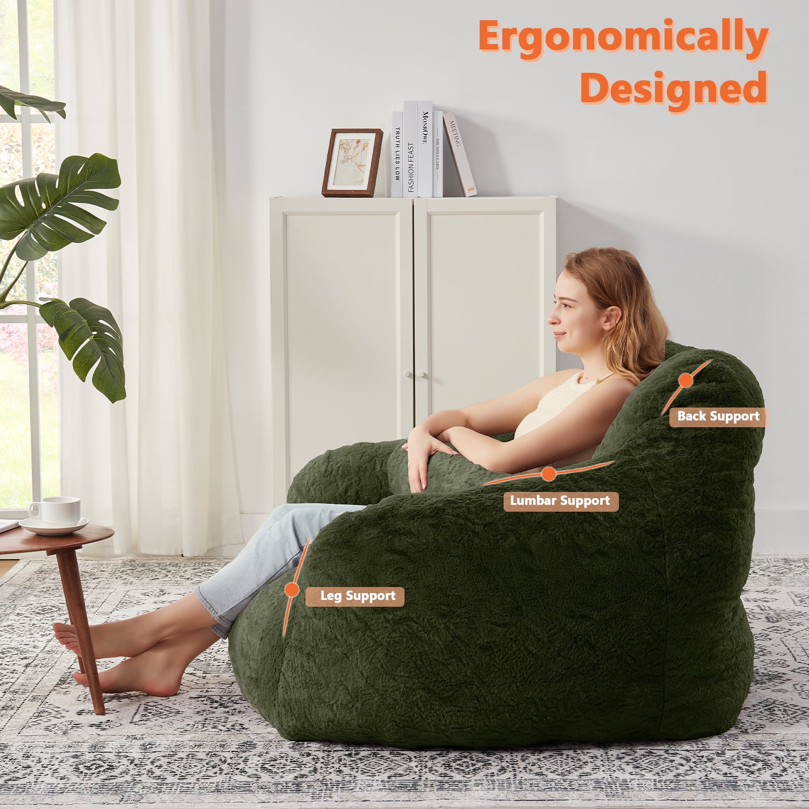 Ebenchico 3.8ft Oversized Bean Bag Chair for Adults Teens Kids, Beanbag Chairs with Pillow, Reading Gaming Relaxing Chair, Green