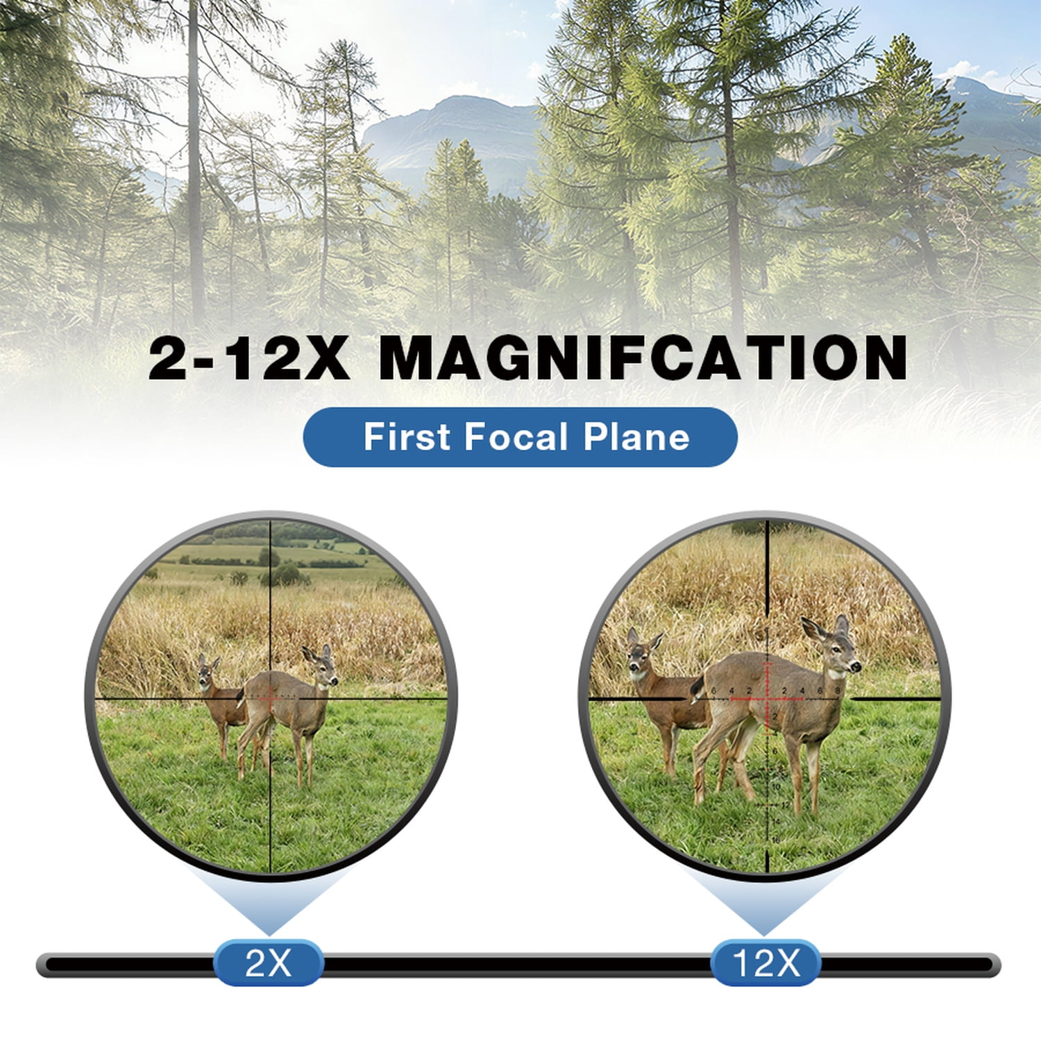 DISCOVERYOPT HD 2-12X24 Hunting Riflescope FFP Side Focus Illuminated Reticle 30mm Tube Optics Scope