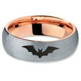 thumbnail image 2 of Tungsten Bat Spread Wings Band Ring 7mm Men Women Comfort Fit 18k Rose Gold Dome Brushed Gray Polished, 2 of 4