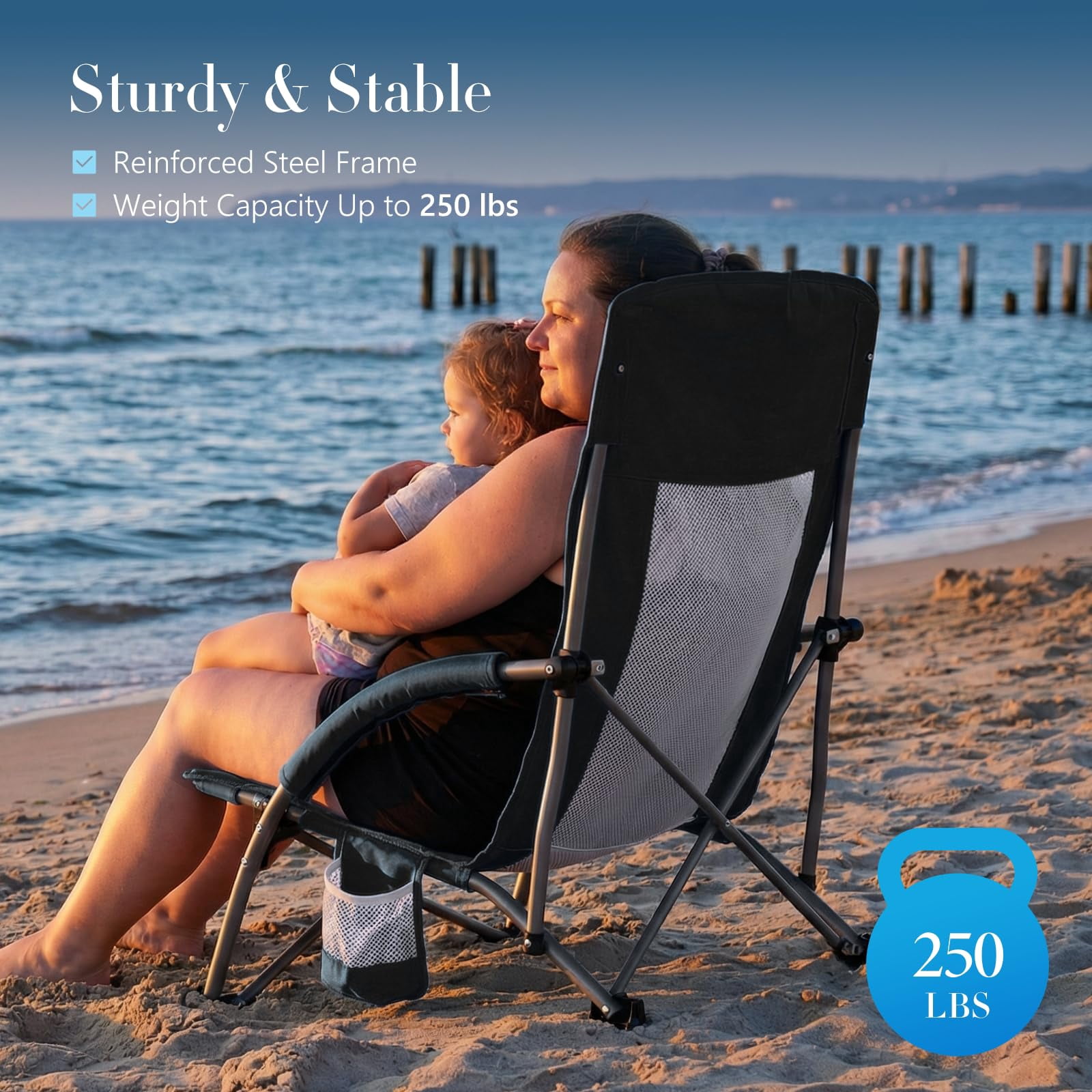 LIFERECORD Light Weight Camping Chairs, Portable Outdoor Folding Beach Chair with Storage Pocket for Beach, Camping Sports, Water Resistant
