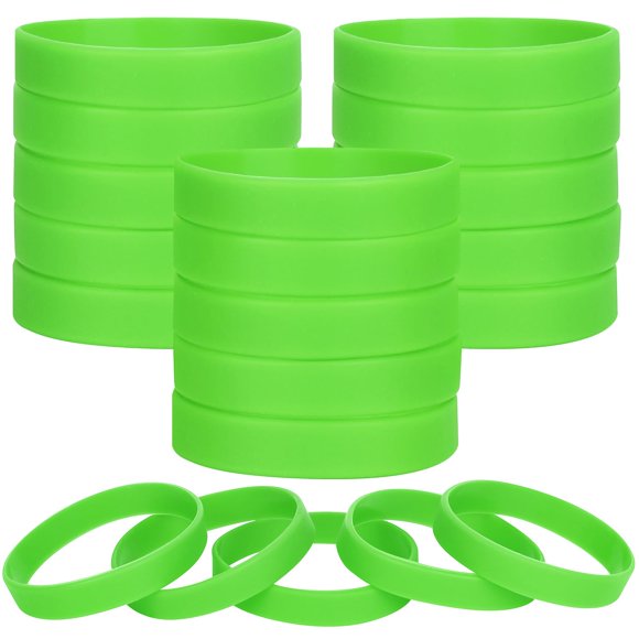 100 PCS Silicone Rubber Bracelets, Sports Rubber Elastic Wristbands Wholesale Bulk Bracelet L/Light Green