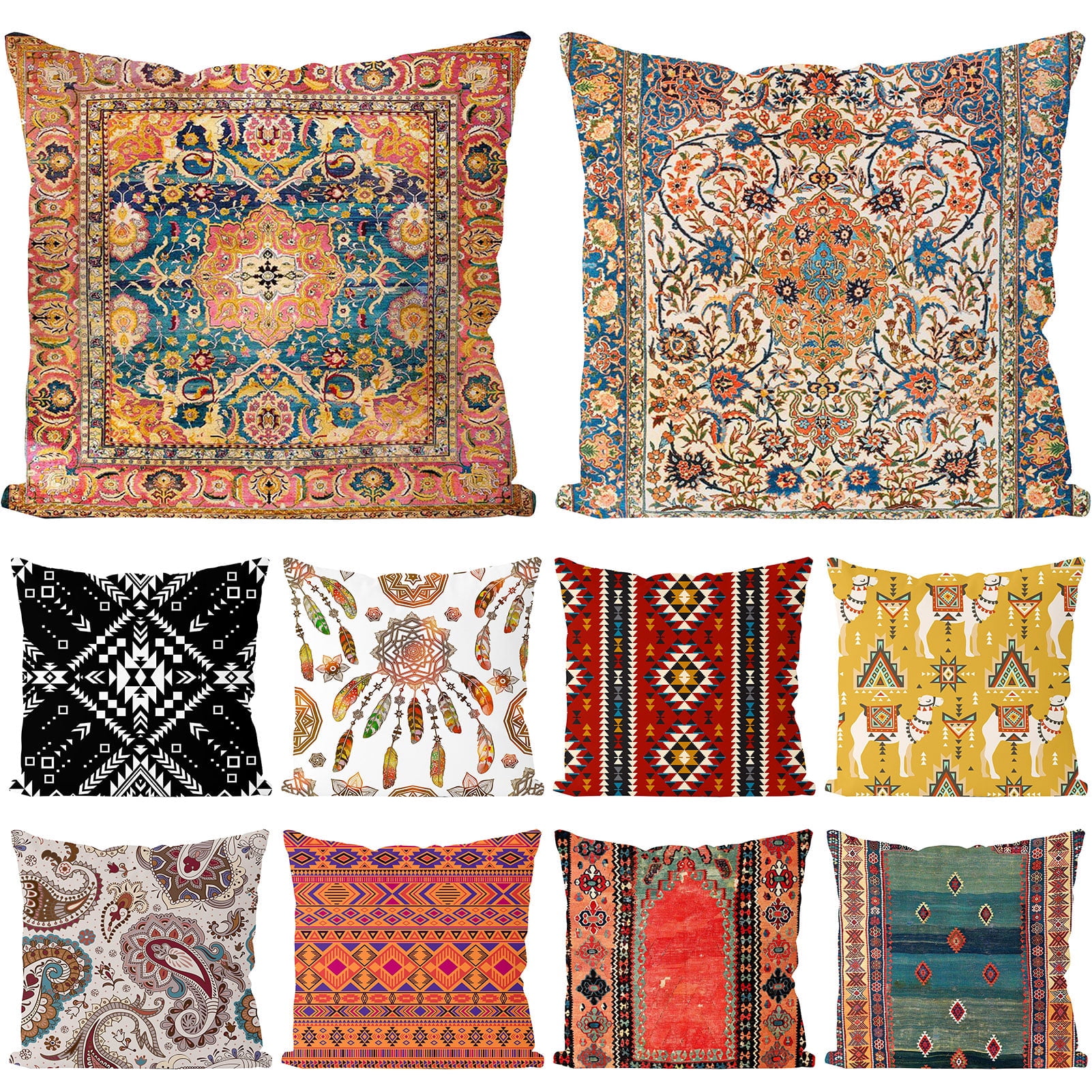 Boho Pillow Covers Carpet Pattern Decorative Pillow Cover Retro Rust ...