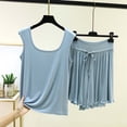 thumbnail image 1 of RKSTN Pyjama pour Femmes Ensemble Coton à Volants Grande Taille Col Ras du Cou Sans Manches Camisole de Pyjama avec Shorts 2 Pcs Pyjama Léger pour Femmes, 1 of 5