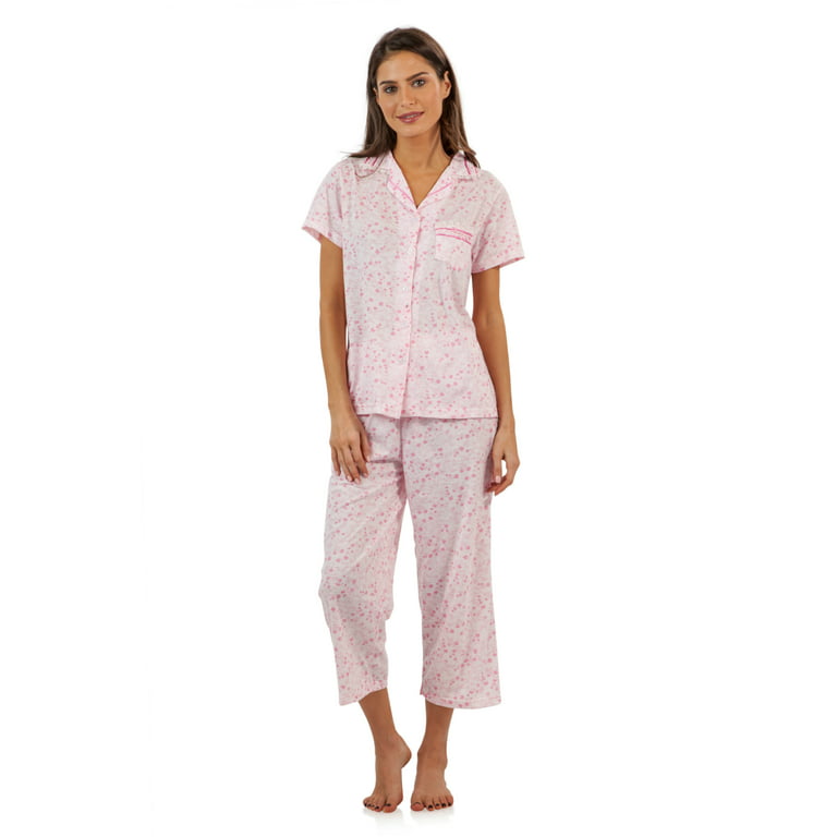 Lace Trim Women's Short Sleeve Capri Pajama Set 