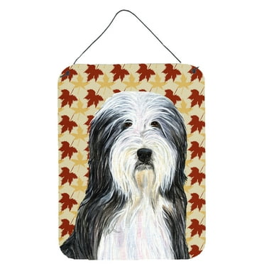 Bearded Collie Fall Leaves Portrait Wall or Door Hanging Prints