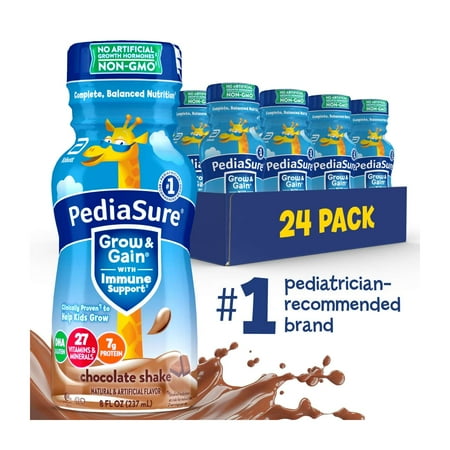 PediaSure Grow & Gain with Immune Support, 7g Protein, Chocolate, 8-fl-oz Bottle, Pack of 24