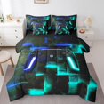thumbnail image 1 of YST 7-Piece Video Game Gamepad Bedding Set, Abstract Neon Square, King Size, Black Blue Teal, Geometric Glowing Checkered, 1 of 4
