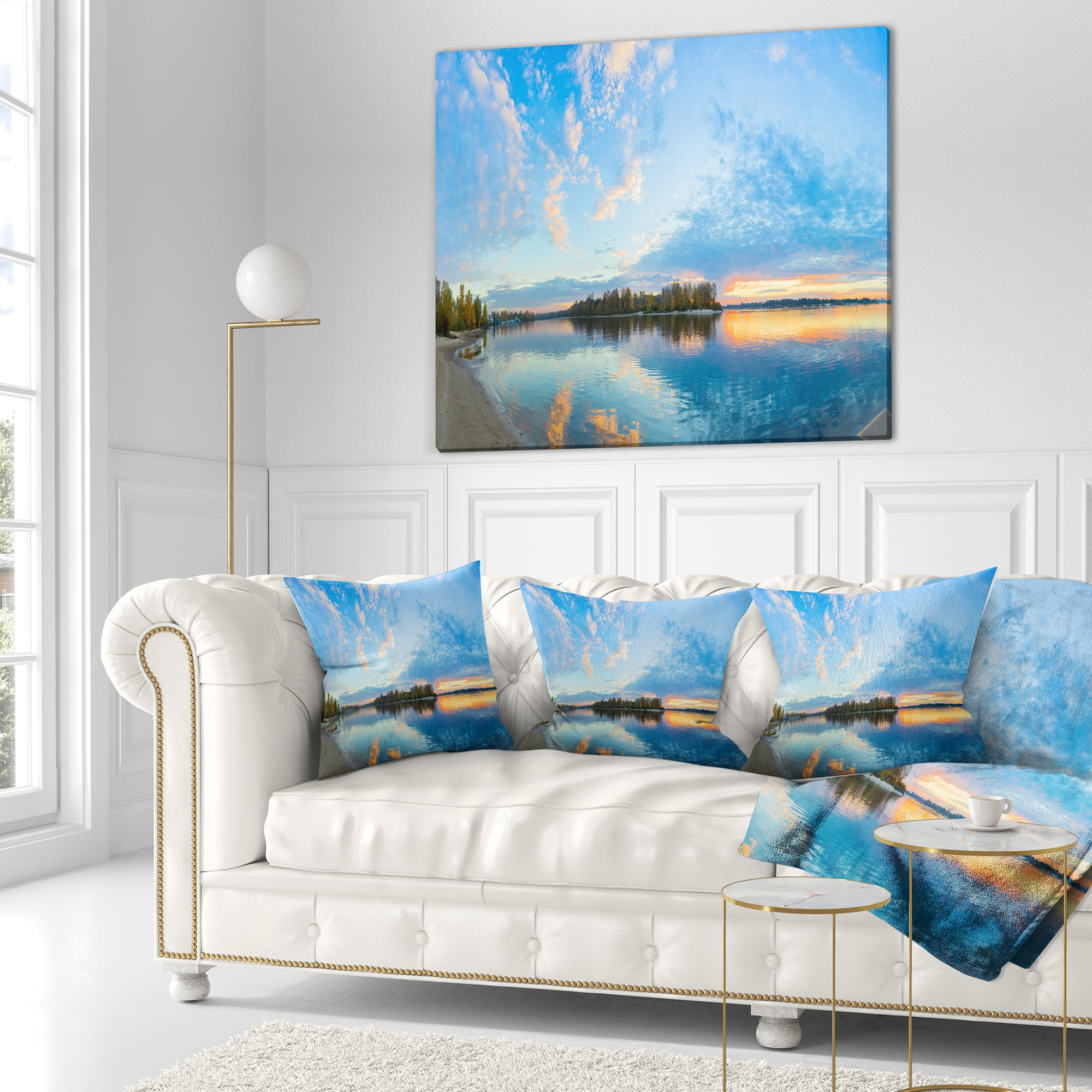 Designart Exotic Sunrise on River Autumn - Oversized Beach Throw Pillow - 16x16