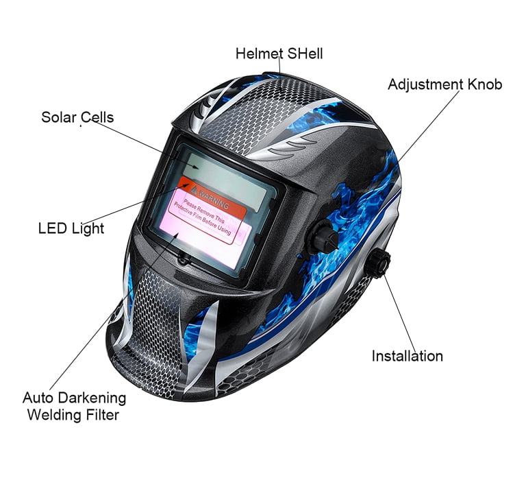 Auto Darkening Welding Helmet Mask Welders Grinding Function Solar Power Black