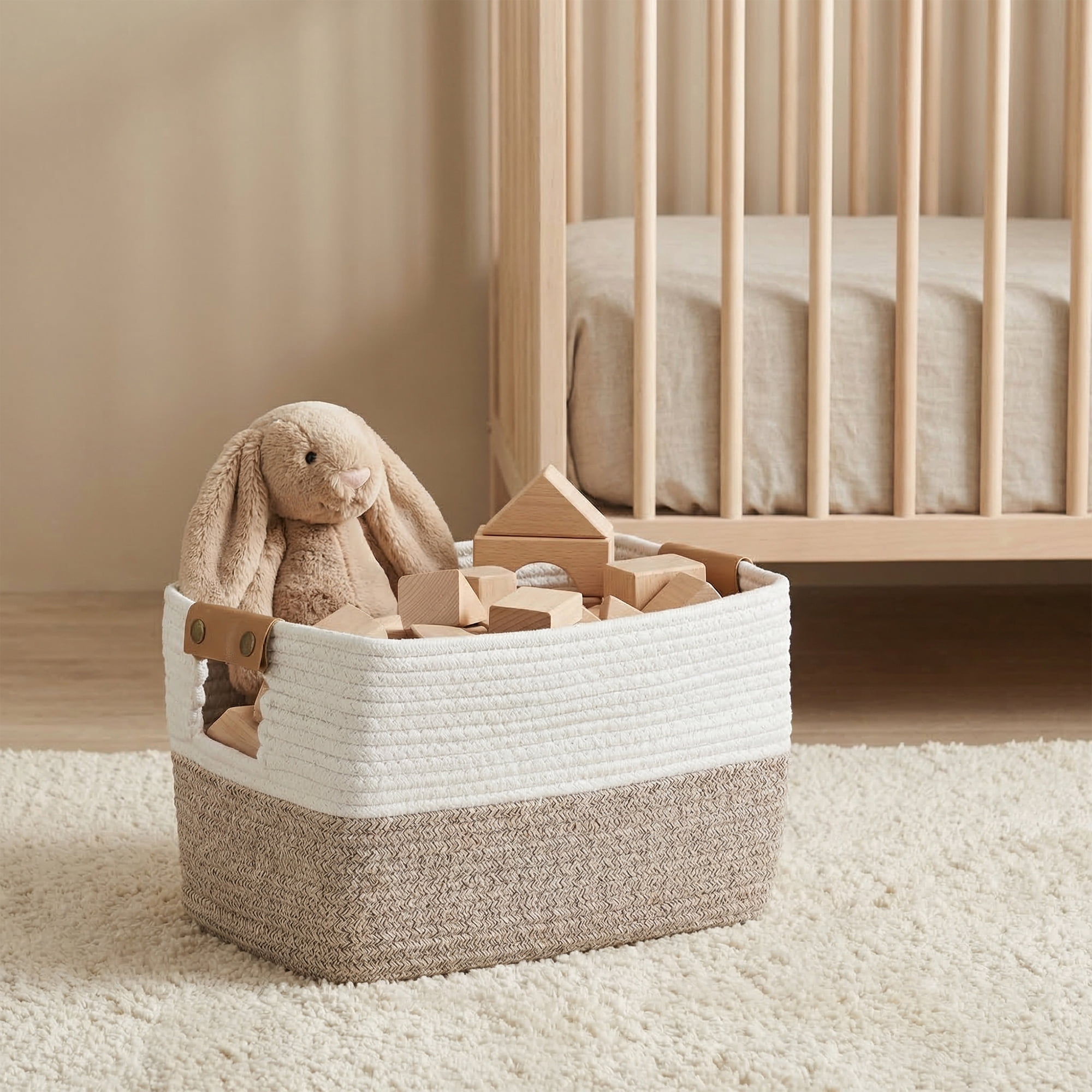 Unique Bargains Woven Large Shelf Closet Storage Bin White Coffee 15*9.8*8.7in