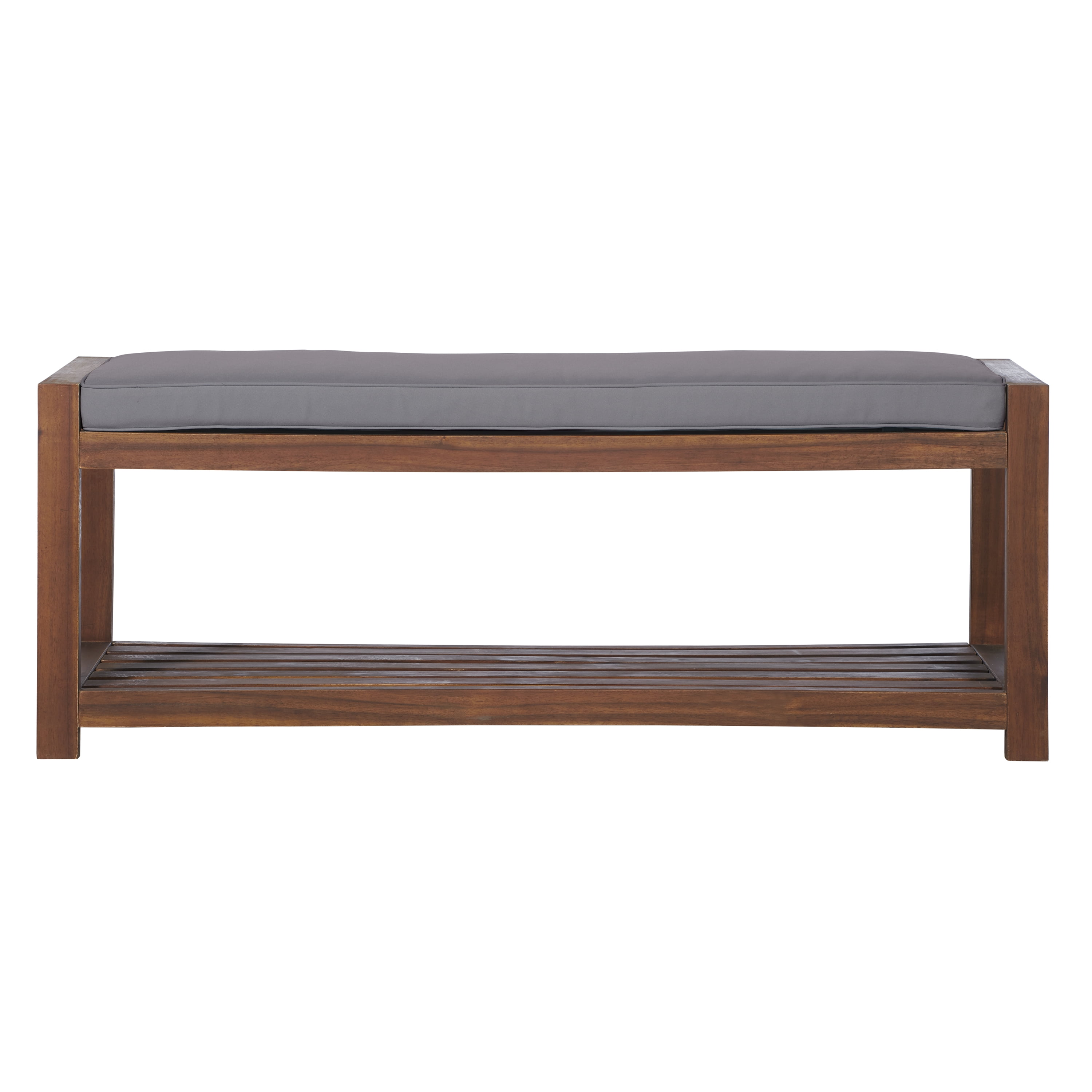 Manor Park Outdoor Patio Wood Bench with Cushion, Dark Brown/Grey