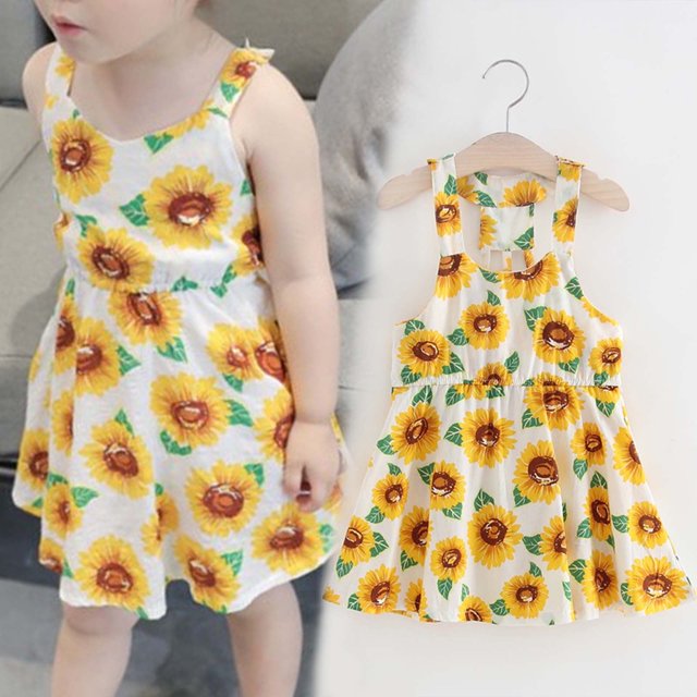 Herrnalise - Falda para niñas pequeñas con estampado de girasoles, vestido sin mangas con tirantes, ropa floral para niños, ¡liquidación!