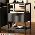 thumbnail image 3 of Ktaxon Fluted Nightstand with Charging Station End Table with Drawers Bedside Table Furniture for Bedroom, Living Room, Black, 3 of 6
