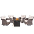thumbnail image 2 of Unnifurnzi 5 Pieces Outdoor Furniture with Fire Pit-All Weather High Back Wicker Outdoor Swivel Chairs Set of 4 Patio Chairs for Deck Porch Garden Balcony Poolside-Brown/Beige, 2 of 7