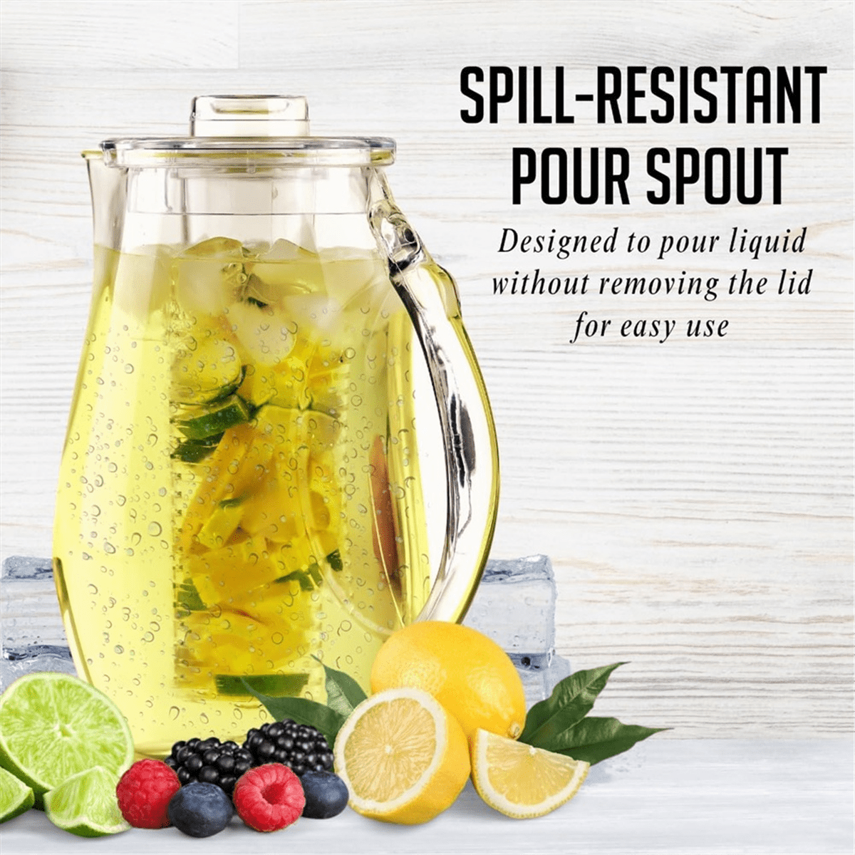 Fruit Water Pitcher 2.5L with Removable Lid and Infuser Rod,Beverage Jug for Drinks, Lemonade, Juice and Iced Tea,1 x Juice Jug,Transparent