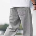 thumbnail image 5 of CPNG Teen Boys Solid Color Baggy Jeans Straight Leg Button Front Zipper Casual Loose Denim Trousers Streetwear(Grey,16-17 Years), 5 of 6