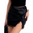 thumbnail image 3 of Women'S Satin Lace Trim High Waist Split Hem Bodycon Mini Short Skirt, 3 of 10