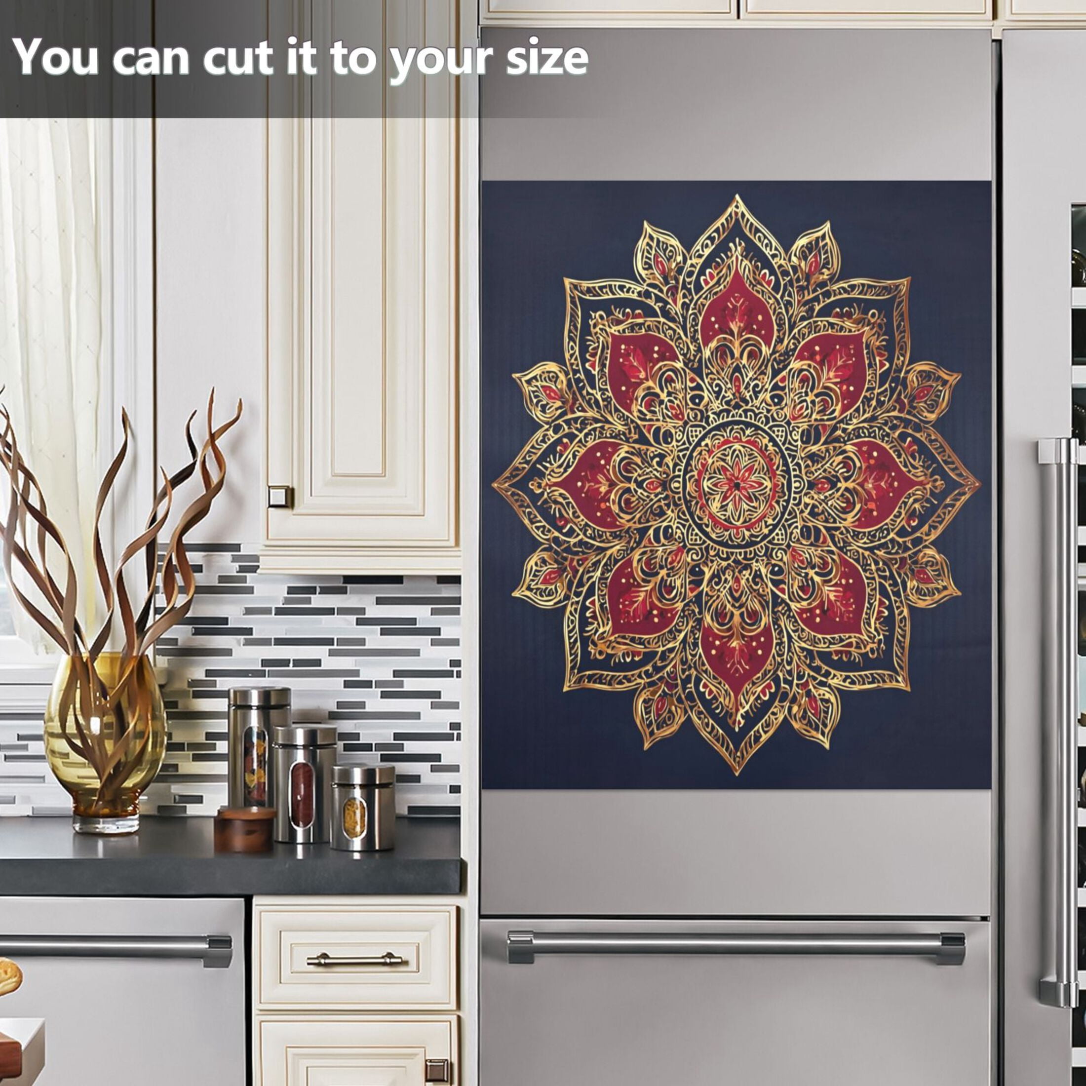 IAUYY Magnetic decorative sticker - 23x26 Inch PVC Refrigerator Decorative Cover, Removable DIY Art for Kitchen Appliances Deep Blue Mandala