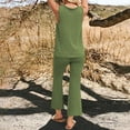 thumbnail image 5 of BiZtdJrK Daily Sales of the Day Womens Sleeveless Tank Tops and Trousers Knit Sweaters 2 Piece Outfits Solid Color Vest Matching Flared Wide Leg Pant Lounge Sets Green XL, 5 of 6