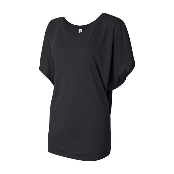 BELLA CANVAS Women’s Flowy Draped Dolman Tee 8821, L, Black