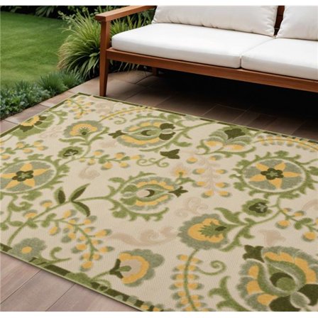 HomeRoots 548078 6 x 9 ft. Ivory Green & Yellow Floral Indoor & Outdoor Rectangle Area Rug