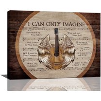 Christian Angel Guitar Wall Art I Can Only Imagine Pictures Wall Decor Rustic Bible Verse Canvas Painting Prints Religious Scripture Home Decor Framed Artwork for Bathroom Bedroom Living Room 12"x16"