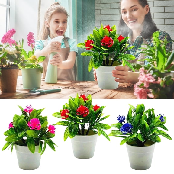 Artificial Potted Flowers Artificial Potted Flower Flowers in Pot Rose Bouquet Decoration Plants Arrangement for Table Centerpieces Home Mothers Day Decorations
