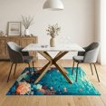 thumbnail image 3 of ODIKA 5'x7' Washable Area Rug Non-Slip, Low Pile, Stain Resistant Coral Ocean Design with Octopus Sea Life Motif Fish and Turtle Scene for Guest Room, Lounge, Apartment, 3 of 7