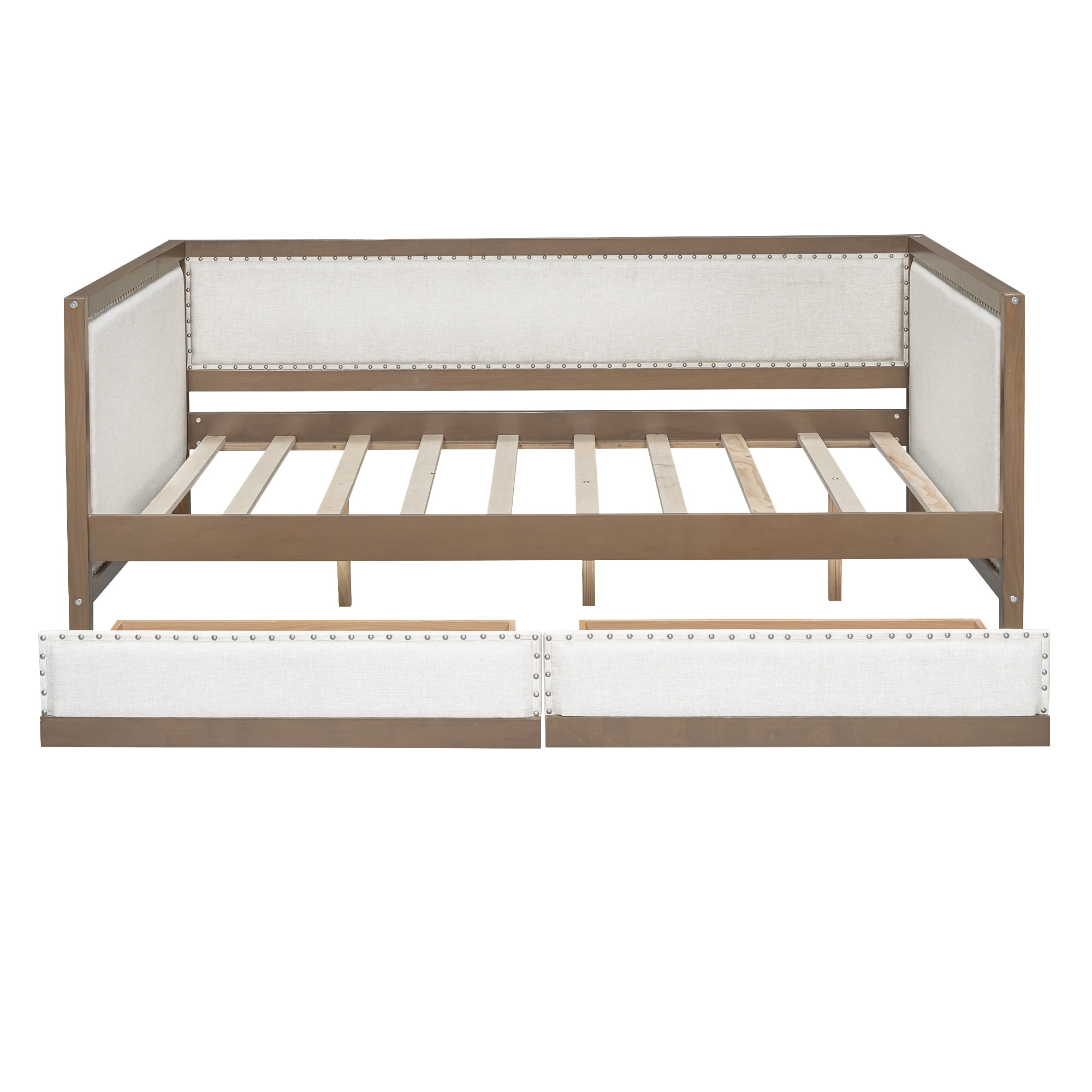 Euroco Upholstered Daybed with 2 Drawers, Full Size Nailhead Sofa Bed for Living Room