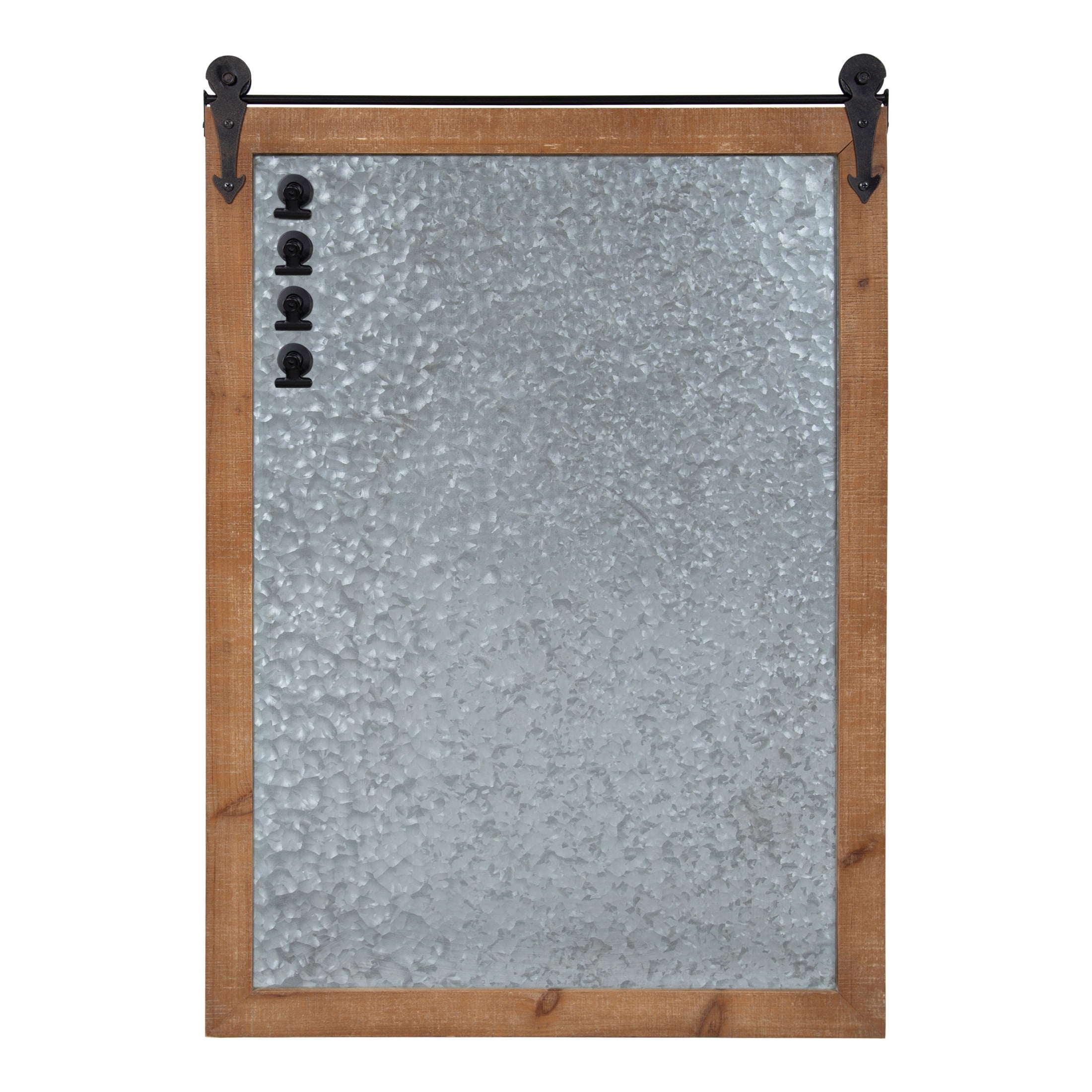 Kate and Laurel Cates Barn Door Galvanized Metal Magnetic Memo Board, 22 x 32, Rustic Brown, Rectangular Modern Farmhouse Vision Board with Four Included Magnets