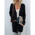 thumbnail image 5 of Women'S Autumn and Winter Long Sleeve Cardigan Sweater Cable Knit Front Button Long Coat Black XL, 5 of 7