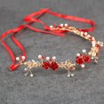 thumbnail image 4 of Conjunto de joyería de corona con aretes en forma de flor Tiaras de boda rojas con diamantes de imitación blancos y perlas Accesorios para el cabello de vid larga para fiesta de Navidad, 4 of 5