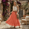 thumbnail image 2 of Busydd Womens Maxi Skirt Trendy Elastic Waist Boho Long Skirts for Women Casual Vacation Solid Color Womens Skirts Flowy A-Line Ankle-Length Summer Skirts Free Size: Waist: 25.20-37.01'', 2 of 7