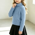 thumbnail image 5 of BXJX Girls Knit Sweaters, Long Sleeve Casual Warm Turtleneck Fall Pullover Tops Light Blue Size 9-10 T, 5 of 6
